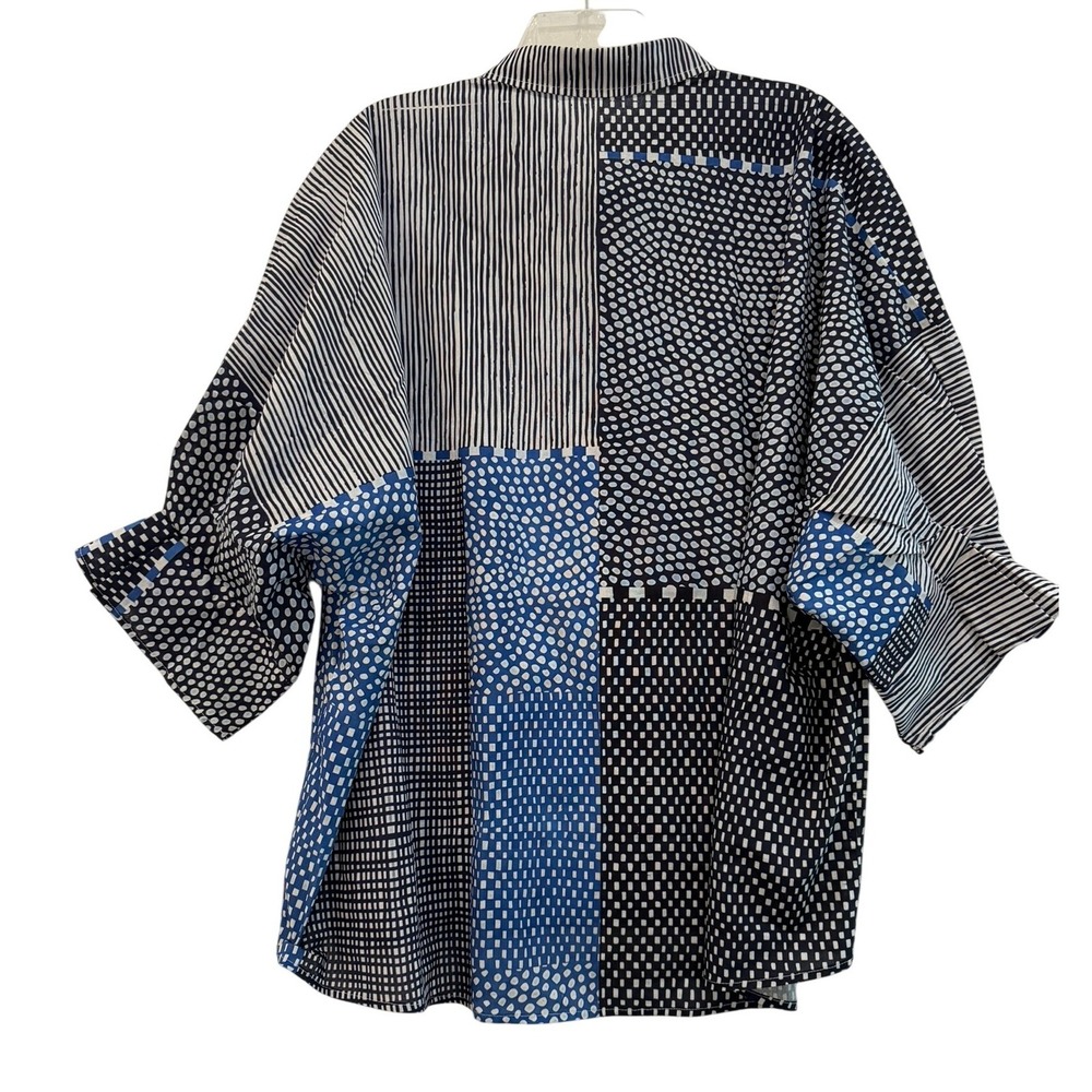 Mixed Geometric Print Patchwork Button Down Shirt… - image 3